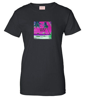 Very Nice Palm Tree Vacay Logo Womens T-Shirt Tee