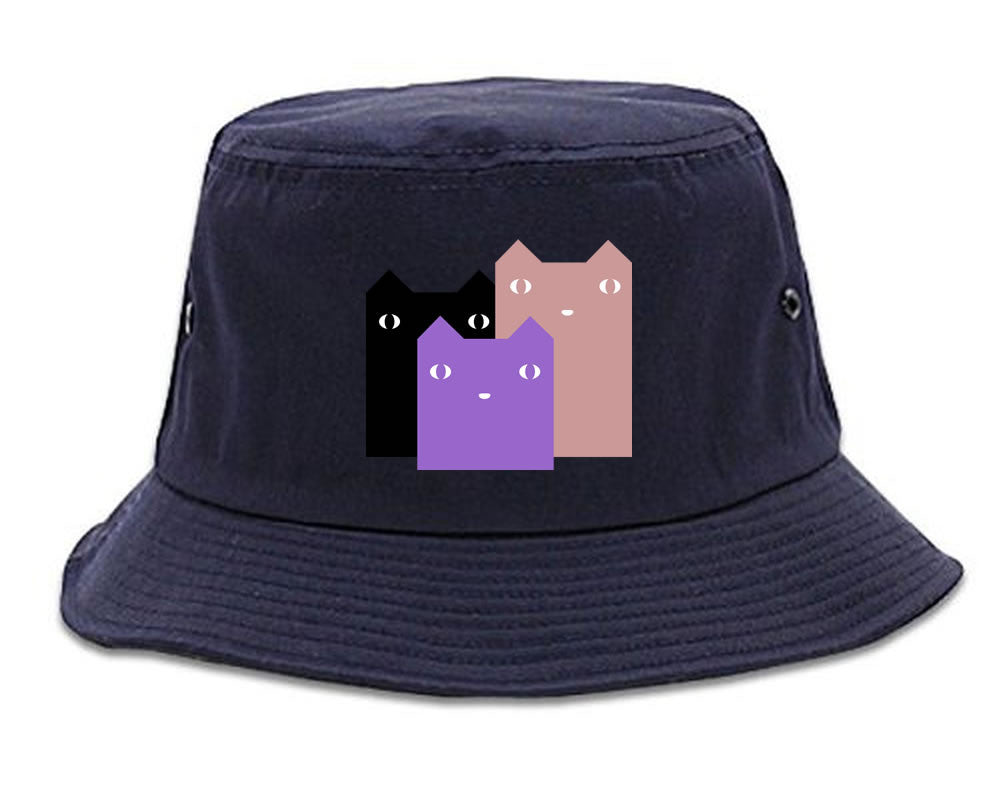 Very Nice Colorful Cute Cats Kitten Kitty Bucket Hat Navy Blue