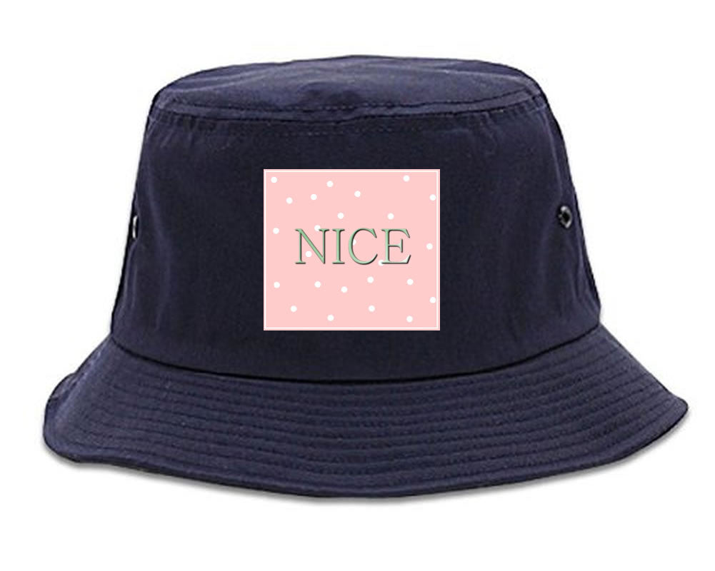 Very Nice Polka Dots Logo Black Bucket Hat Navy Blue