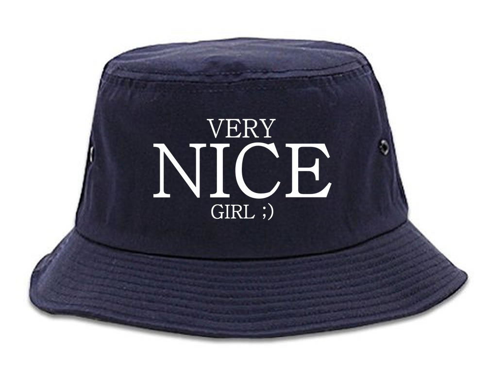 Very Nice Girl Emoji Smiley Face Black Bucket Hat Navy Blue