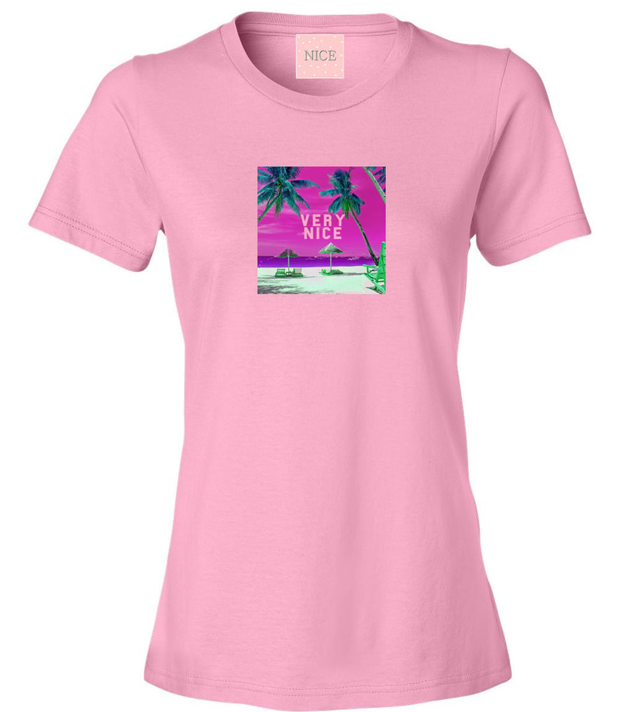 Very Nice Palm Tree Vacay Logo Womens T-Shirt Tee White