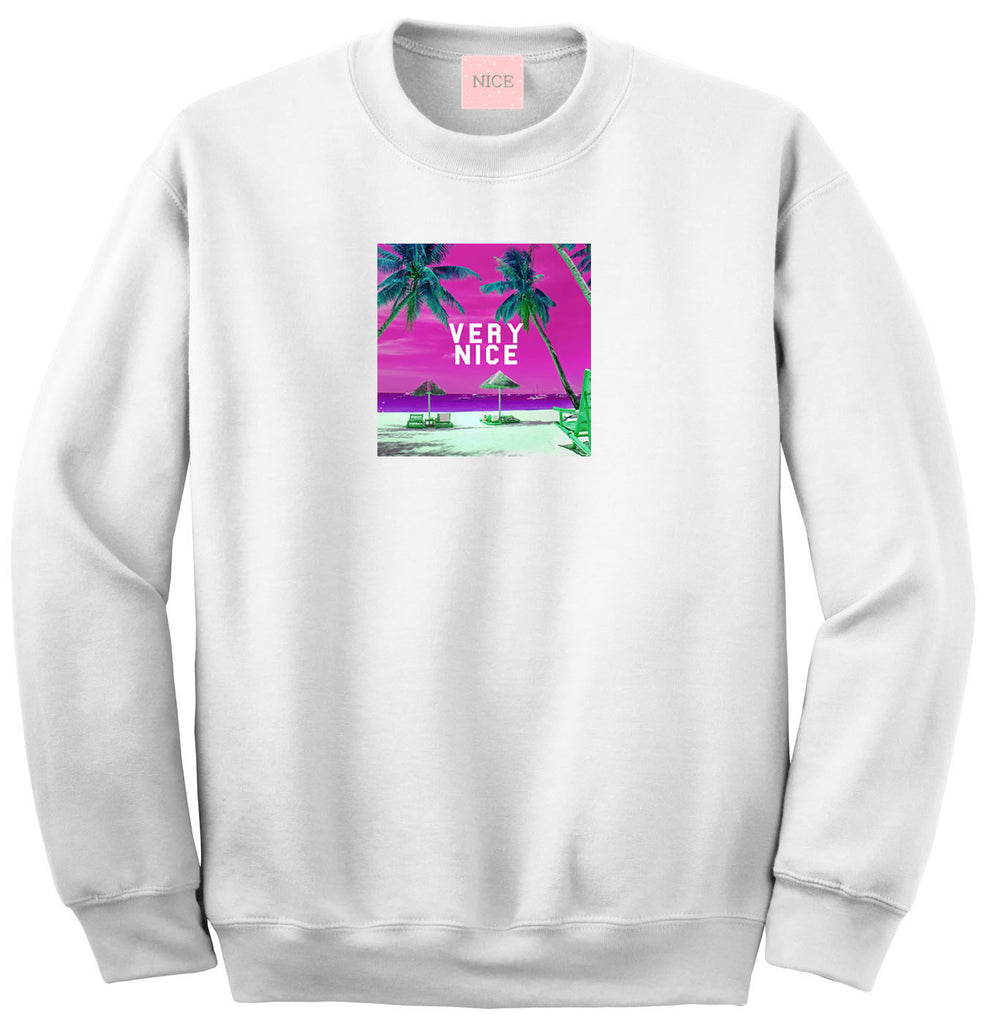 Very Nice Palm Tree Vacay Logo Boyfriend Sweatshirt White