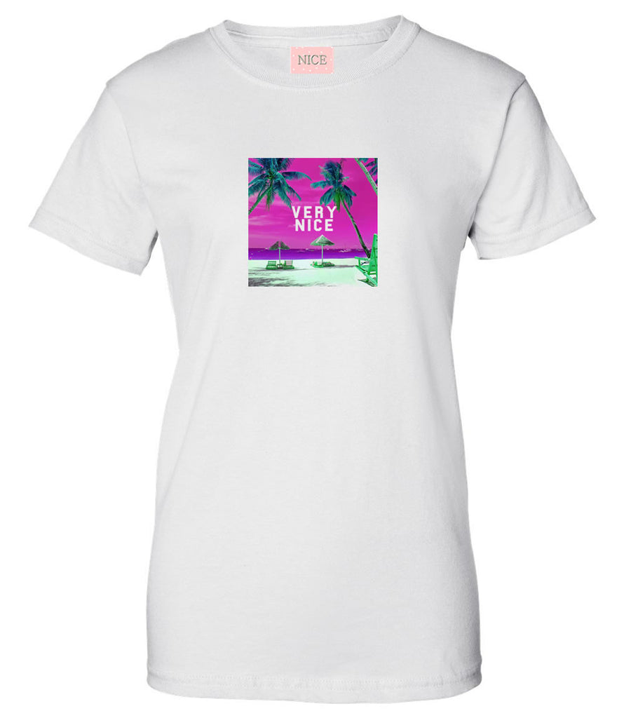 Very Nice Palm Tree Vacay Logo Womens T-Shirt Tee White