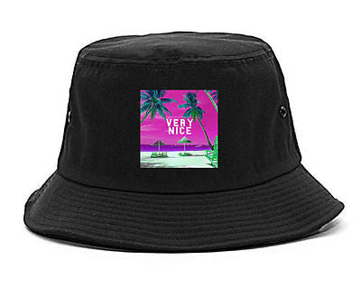 Very Nice Palm Trees Logo Black Bucket Hat