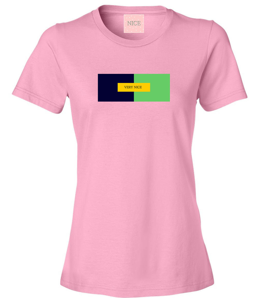 Very Nice Color Block Logo Boyfriend Womens T-Shirt Tee White