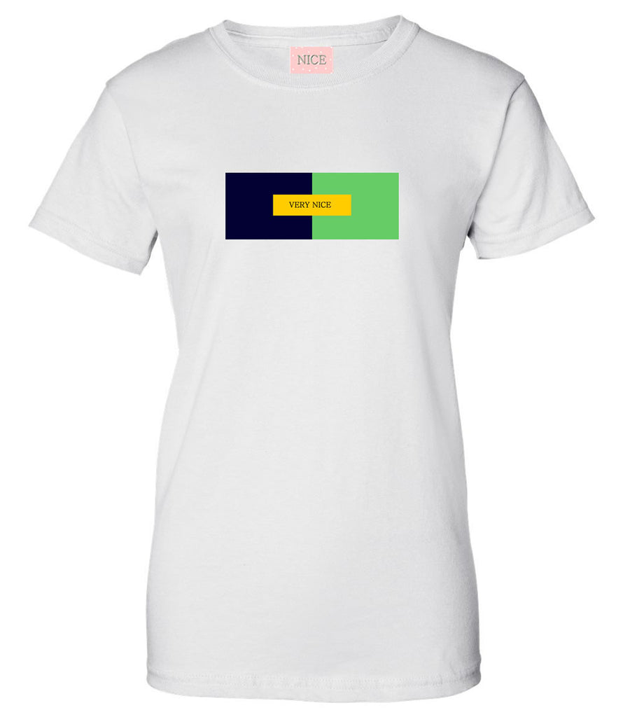 Very Nice Color Block Logo Boyfriend Womens T-Shirt Tee White