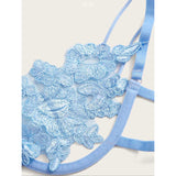 Sky Blue Floral Ribbon Lace String Lingerie Set