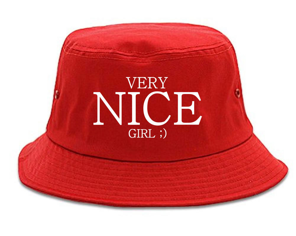 Very Nice Girl Emoji Smiley Face Black Bucket Hat Red