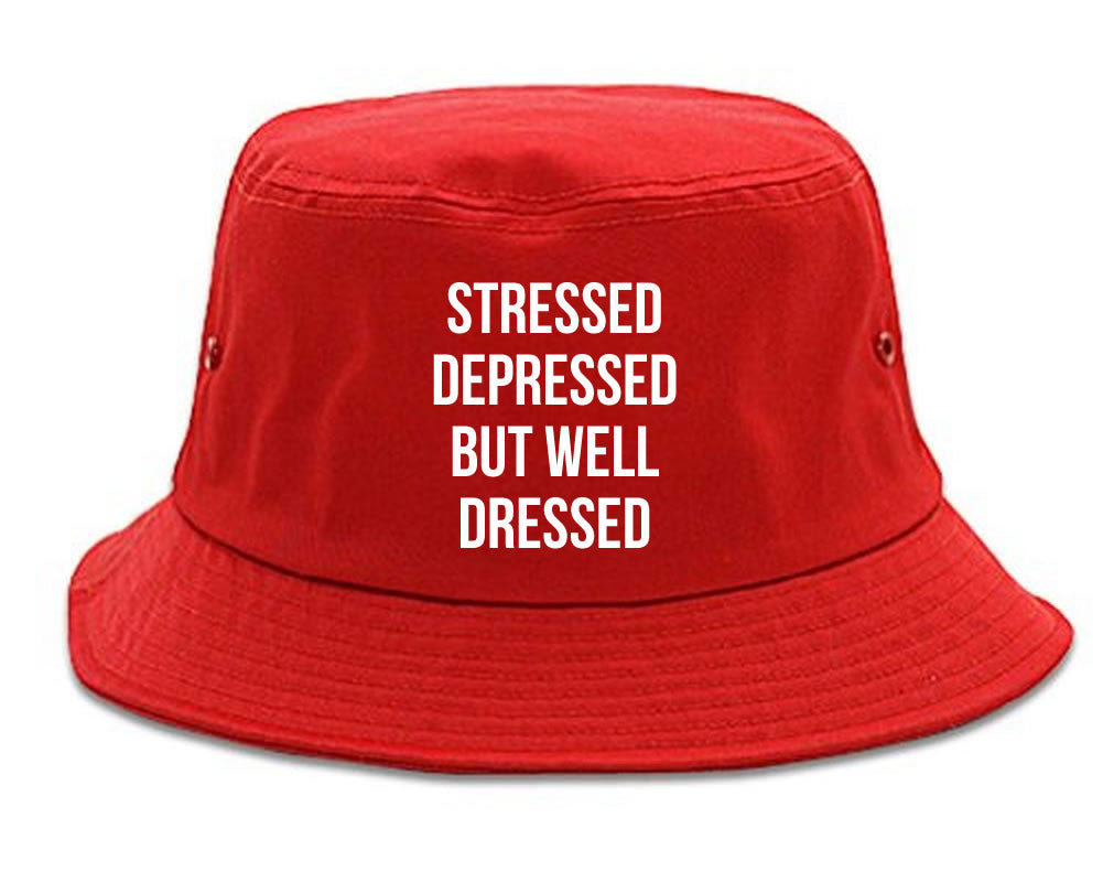 Stressed Depressed But Well Dressed Bucket Hat Red