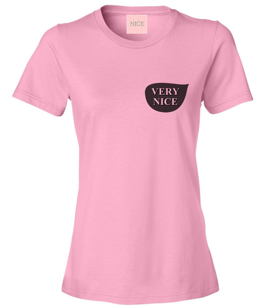 Very Nice Pink Chest Logo Womens T-Shirt Tee White