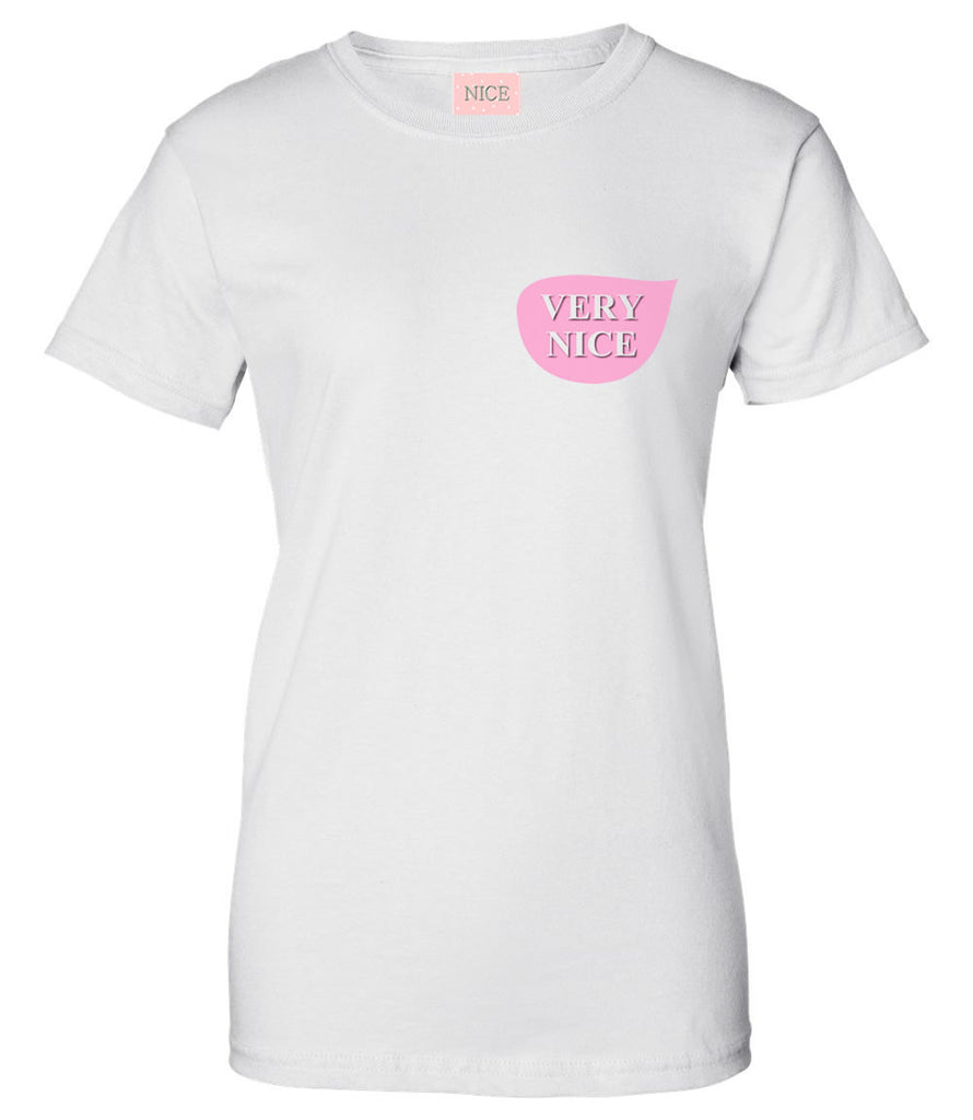 Very Nice Pink Chest Logo Womens T-Shirt Tee White