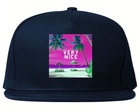 Very Nice Palm Trees Logo Black Snapback Hat Navy Blue
