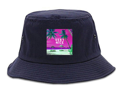 Very Nice Palm Trees Logo Black Bucket Hat Navy Blue