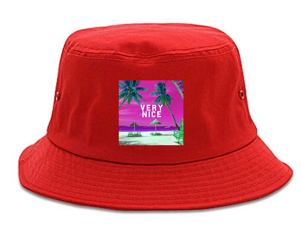 Very Nice Palm Trees Logo Black Bucket Hat Red