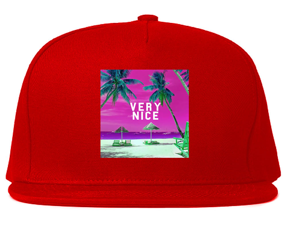 Very Nice Palm Trees Logo Black Snapback Hat Red